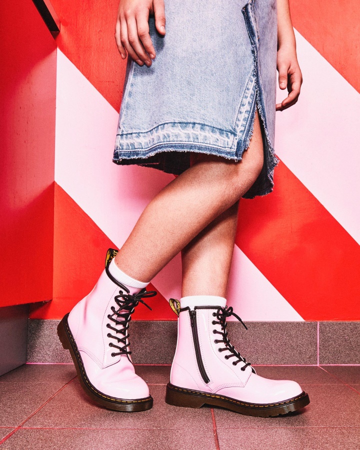 Cizme Lacuite Dr.martens Romania Tineret 1460 Din Piele Lacuta Roz Pal